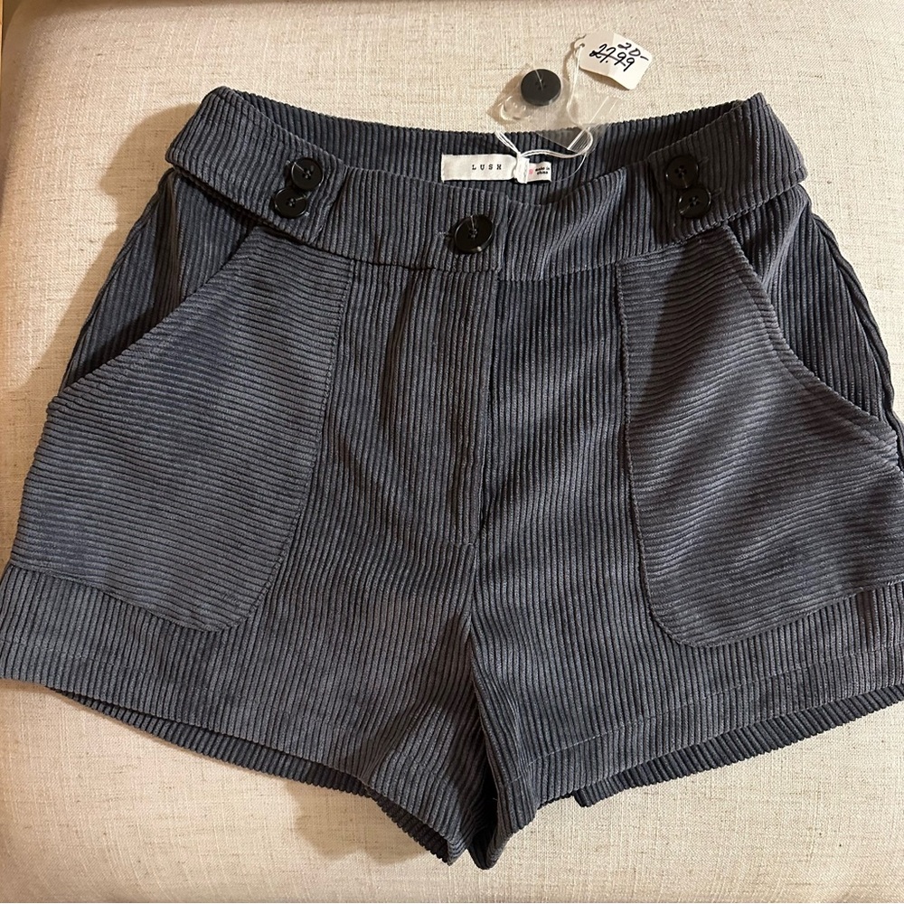 Womens Lush High Waist Charcoal Corduroy Shorts